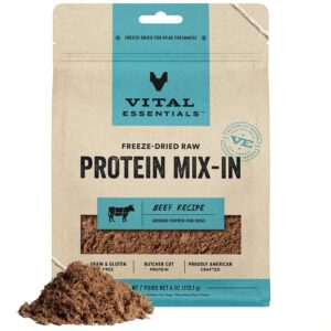 vital essentials freeze dried raw protein mix-in dog food topper, beef ground topper for dogs, 6 oz