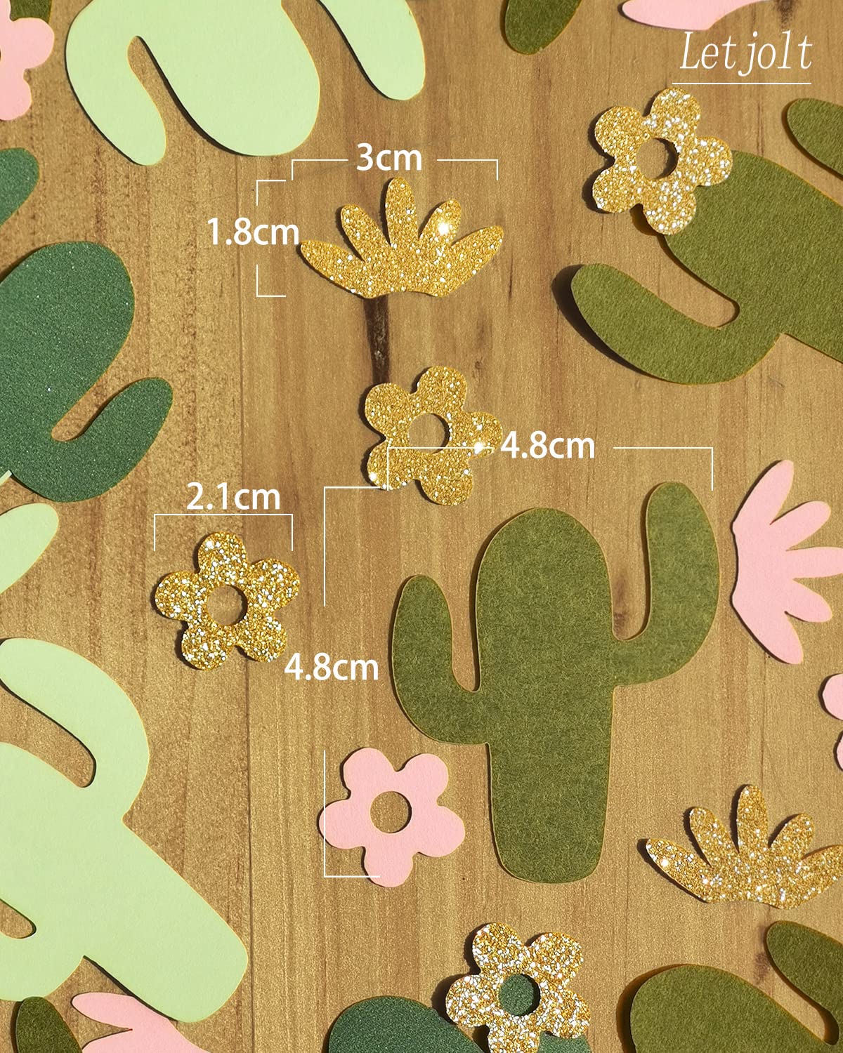 Cactus Paper Confetti Succulent Baby Shower Green Table Decoration Glitter Golden Greenery Scatter Pink Flower Craft Supplies Fiesta Theme Birthday Party Wedding Gift Decor 105 Pcs