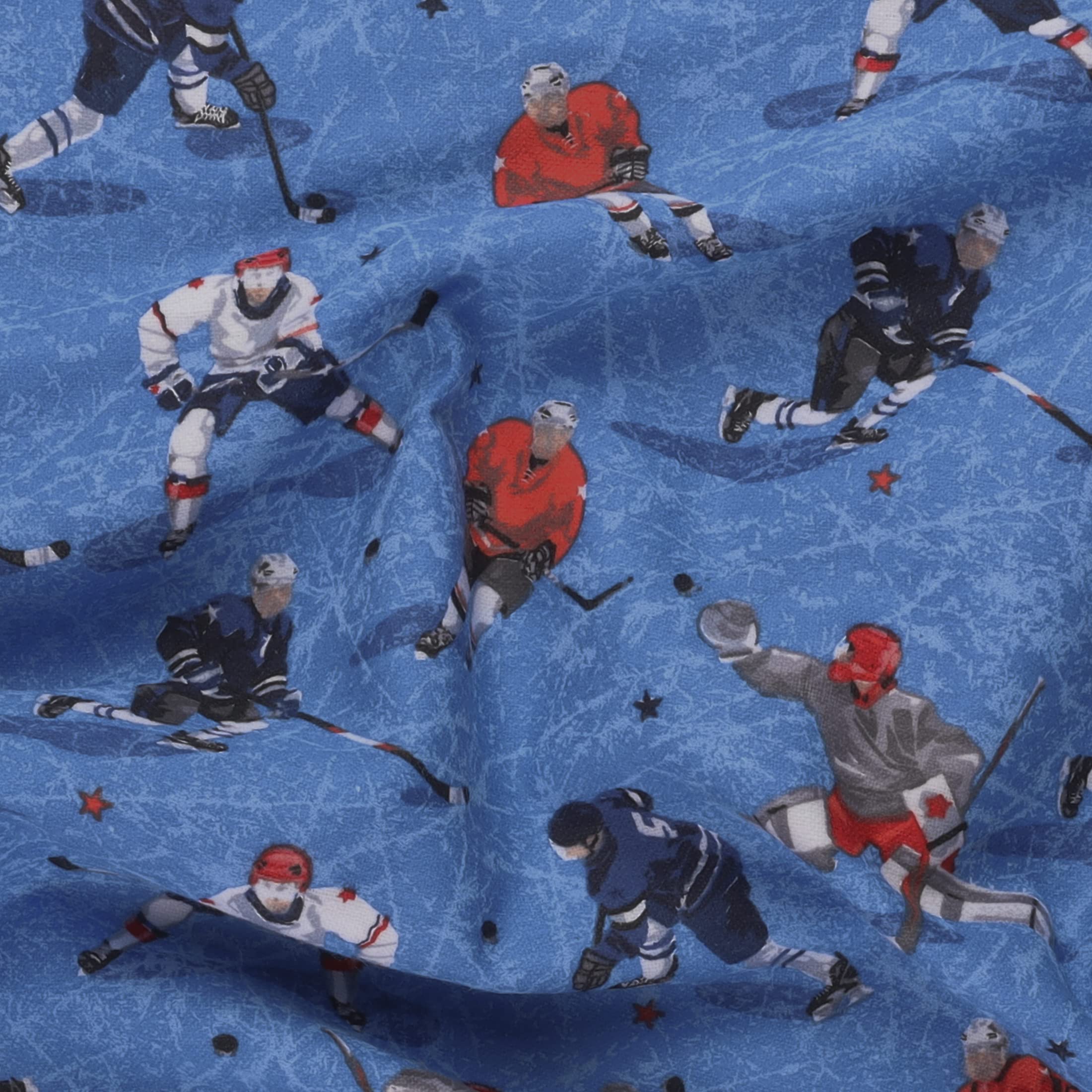 Mook Fabrics Flannel PRT Hockey, Blue Cut by The Yard