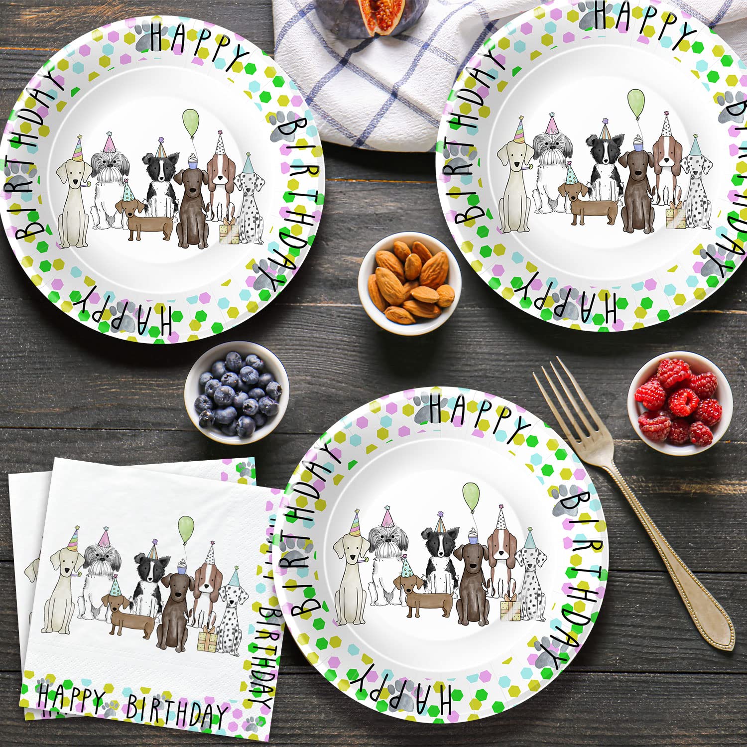 Xigejob Puppy Dog Birthday Plates And Napkins Party Supplies - Dog Party Decorations Tableware, Plate, Napkin, Tablecloth, Forks, Puppy Dog Theme Birthday Baby Shower Decorations Dinnerware | Serve 24