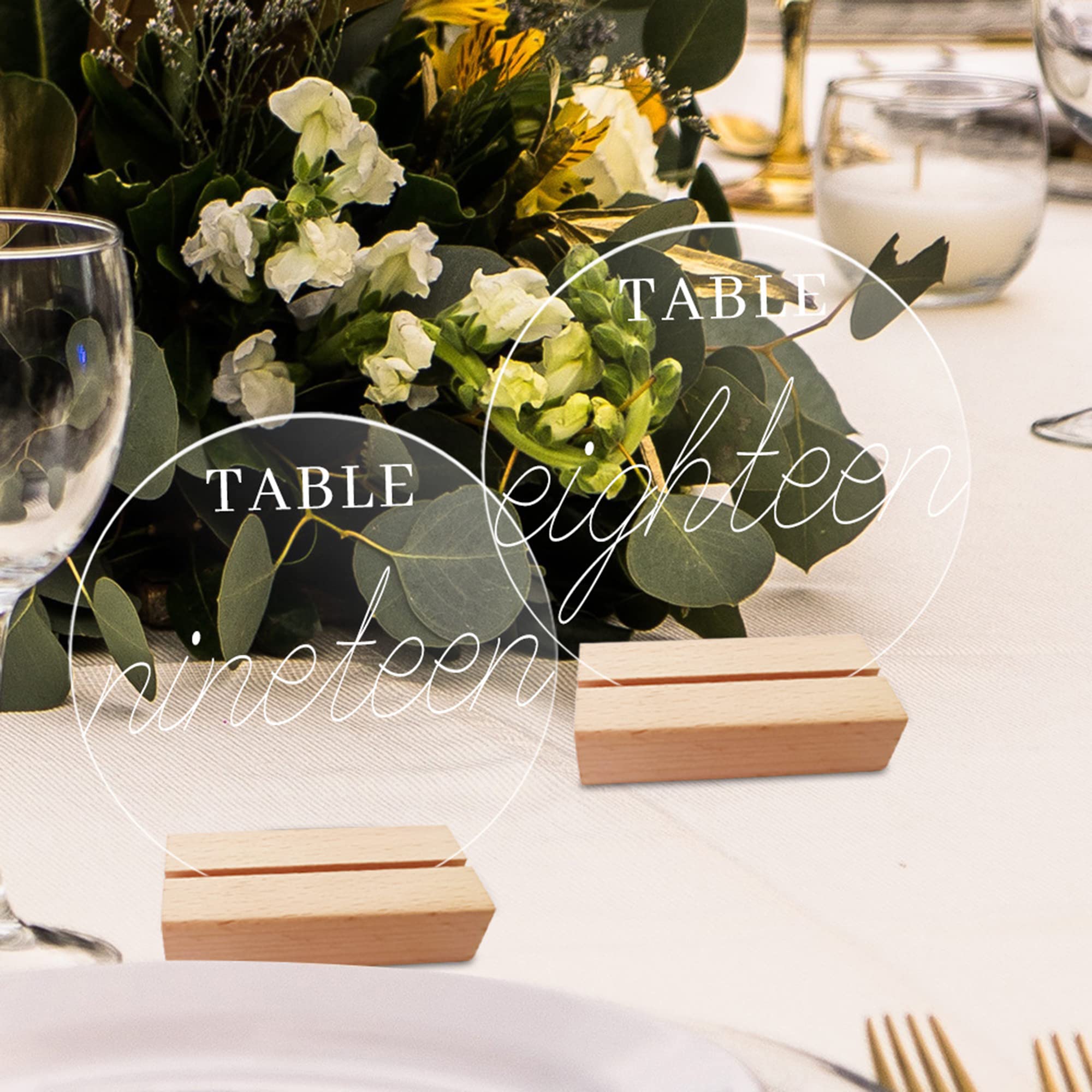 10 Piece Natural Place Card Holder With Round Acrylic Plate Card Holder Wood For Wedding Table Number Place Card Holder Photo Stand