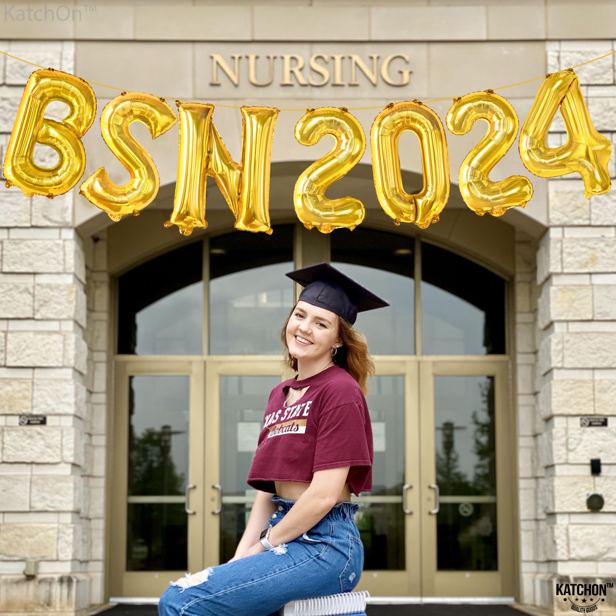 KatchOn, Gold BSN Balloons Letters 2024-16 Inch, Congrats Nurse Banner | Nursing Graduation Party Supplies 2024 | BSN Nurse Balloons 2024 for BSN Graduation Decoration | Nurse Graduation Decorations