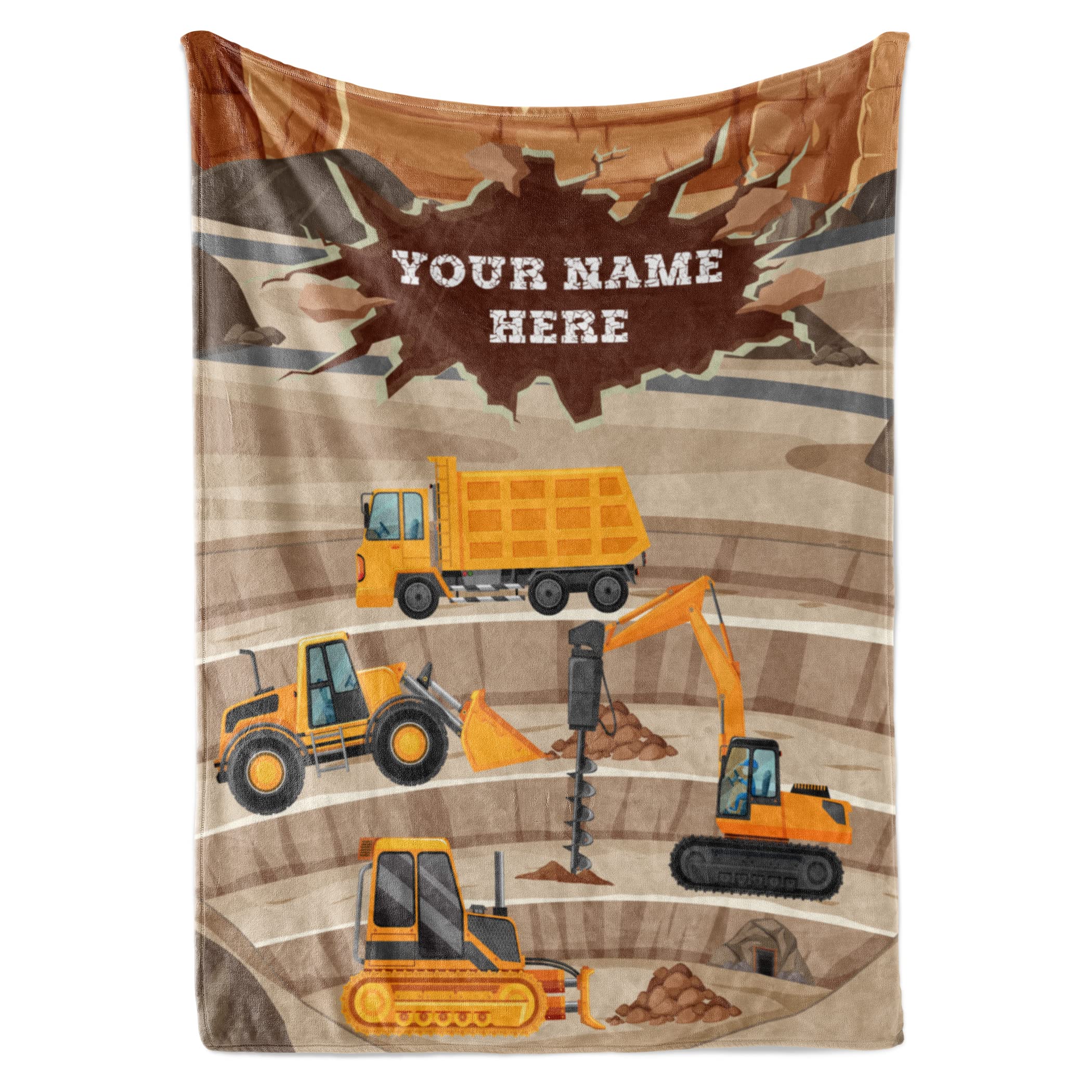 Personalized Blanket for Kids | Construction Truck Blanket | Fleece Throw for Boys and Girls | Kids & Toddlers | Tonka Bulldozer Dump Truck Loader Excavators (50x60 Fleece, V4)