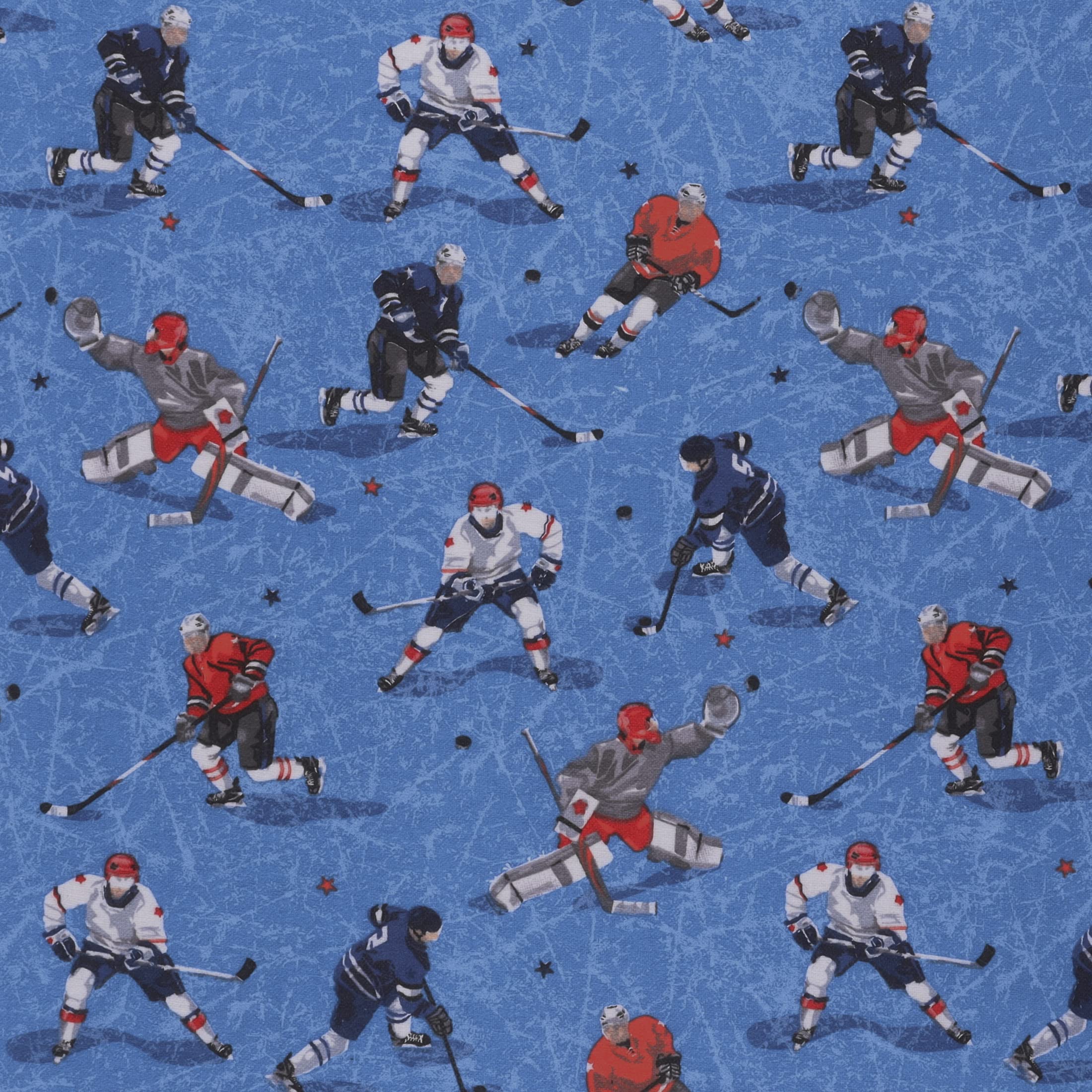 Mook Fabrics Flannel PRT Hockey, Blue Cut by The Yard