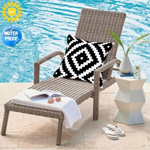 Yaofavo Outdoor Pillow Covers Set of 2, Waterproof Boho Throw Pillow Covers Geometric Pillow Cases for Patio Garden (Black&white-04, 18x18 Inch)