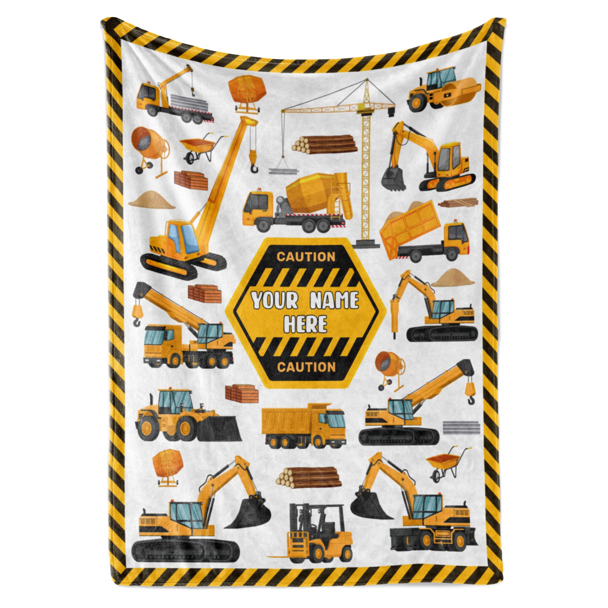 Personalized Truck Blanket - Made in USA and Shipped Next Day - Soft Fleece Construction Excavator Design for Kids & Adults, Toddler Bed or Sofa Throw (50x60 Fleece)