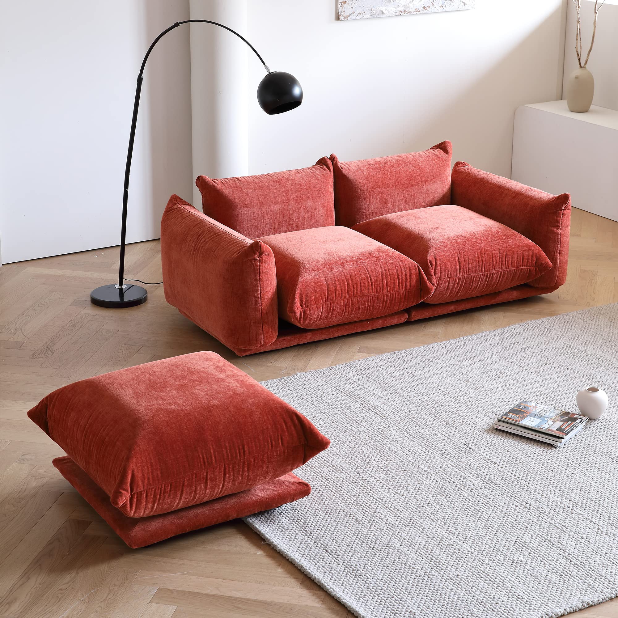 TIFLON Modular Sectional Sofa,77.16inch Minimalist Sofa Couch,Convertible Couch, Lovesofa Chenilleyarn 2 Seat Modern Living Room Sofa Sets for Office House-Red