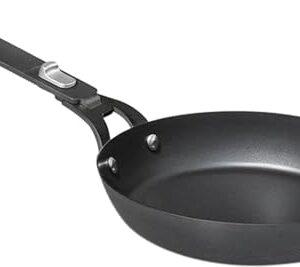 OXO Outdoor Pre-Seasoned Carbon Steel 8" Frying Pan Skillet, Detachable Handle for Easy Storage, Indoor Use, Nonstick with Use, Induction Suitable, Oven & Broiler Safe,Browning, Grill,Sear,Saute,Black