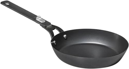 OXO Outdoor Pre-Seasoned Carbon Steel 8" Frying Pan Skillet, Detachable Handle for Easy Storage, Indoor Use, Nonstick with Use, Induction Suitable, Oven & Broiler Safe,Browning, Grill,Sear,Saute,Black