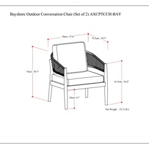 SIMPLIHOME Bayshore 28 Inch Wide Contemporary Outdoor Conversation Chair (Set of 2) in Natural Polyester Fabric, Fully Assembled, For the Living Room and Family Room