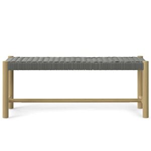 SIMPLIHOME Dahlia SOLID ACACIA WOOD 46 Inch Contemporary Outdoor and Indoor Bench in Grey, For the Garden