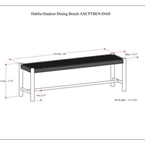 SIMPLIHOME Dahlia SOLID ACACIA WOOD 46 Inch Contemporary Outdoor and Indoor Bench in Grey, For the Garden