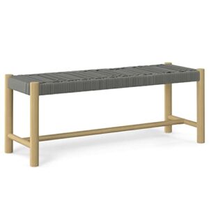 simplihome dahlia solid acacia wood 46 inch contemporary outdoor and indoor bench in grey, for the garden