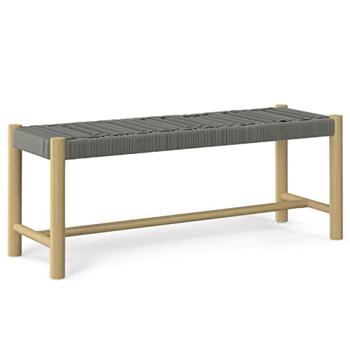 SIMPLIHOME Dahlia SOLID ACACIA WOOD 46 Inch Contemporary Outdoor and Indoor Bench in Grey, For the Garden