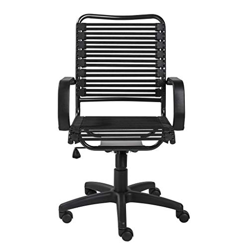 HomeRoots 23.04" X 25.6" X 41.74" Black Flat Bungie Cords High Back Office Chair with Graphite Black Frame and Base