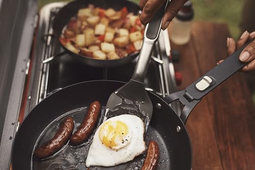 OXO Outdoor Pre-Seasoned Carbon Steel 8" Frying Pan Skillet, Detachable Handle for Easy Storage, Indoor Use, Nonstick with Use, Induction Suitable, Oven & Broiler Safe,Browning, Grill,Sear,Saute,Black