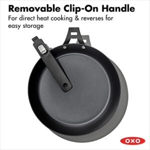 OXO Outdoor Pre-Seasoned Carbon Steel 8" Frying Pan Skillet, Detachable Handle for Easy Storage, Indoor Use, Nonstick with Use, Induction Suitable, Oven & Broiler Safe,Browning, Grill,Sear,Saute,Black