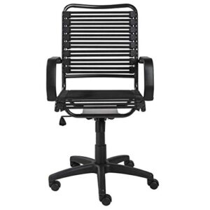 HomeRoots 23.04" X 25.6" X 41.74" Black Flat Bungie Cords High Back Office Chair with Graphite Black Frame and Base