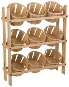 displays2go tiered wooden display, floor standing, 9 baskets – oak (pn9bktoak)