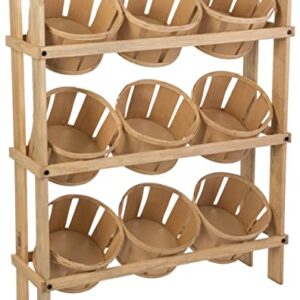 Displays2go Tiered Wooden Display, Floor Standing, 9 Baskets – Oak (PN9BKTOAK)