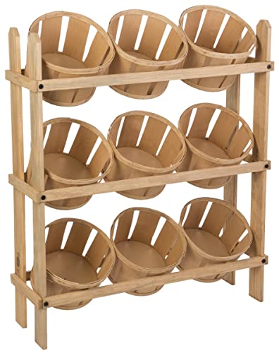 Displays2go Tiered Wooden Display, Floor Standing, 9 Baskets – Oak (PN9BKTOAK)