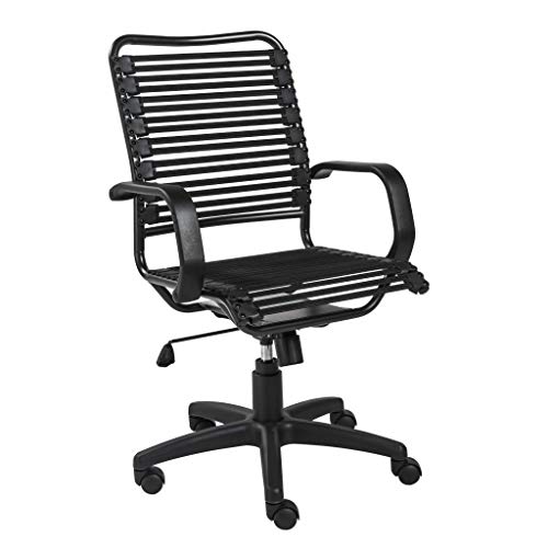 HomeRoots 23.04" X 25.6" X 41.74" Black Flat Bungie Cords High Back Office Chair with Graphite Black Frame and Base