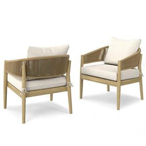 simplihome bayshore 28 inch wide contemporary outdoor conversation chair (set of 2) in natural polyester fabric, fully assembled, for the living room and family room