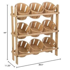 Displays2go Tiered Wooden Display, Floor Standing, 9 Baskets – Oak (PN9BKTOAK)