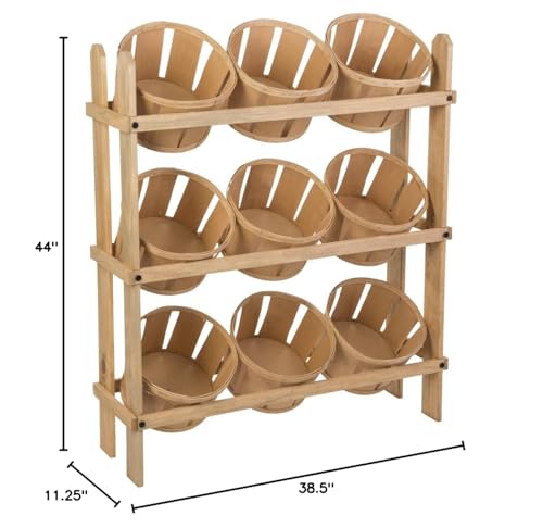 Displays2go Tiered Wooden Display, Floor Standing, 9 Baskets – Oak (PN9BKTOAK)