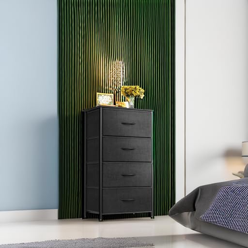 ODK Dresser for Bedroom with 4 Storage Drawers, Small Dresser Chest of Drawers Fabric Dresser with Sturdy Steel Frame, Dresser for Closet with Wood Top, Black