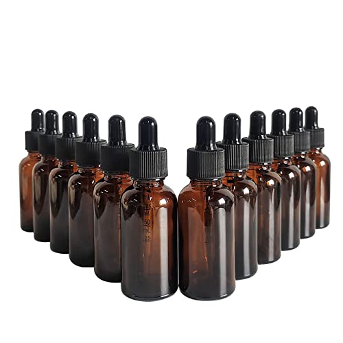 BEGIKET 12 Pack 1oz Amber Glass Dropper Bottles 1oz Tincture Bottle with Eye Droppers 30ml Dropper Bottles for Essential Oils,Leak Proof Travel Bottles-2 Funnels & 2 Long Pipettes and 12 Labels