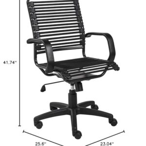 HomeRoots 23.04" X 25.6" X 41.74" Black Flat Bungie Cords High Back Office Chair with Graphite Black Frame and Base