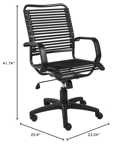 HomeRoots 23.04" X 25.6" X 41.74" Black Flat Bungie Cords High Back Office Chair with Graphite Black Frame and Base