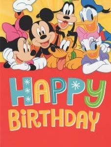 Mickey and Friends Happy Birthday Card Featuring Mickey Mouse, Minnie Mouse, Donald Duck, Daisy Duck, Goofy, and Pluto, The World is Your Party,So on With the Show!