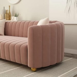 83'' Luxury Velvet Sofa Mid Century Modern 3 Seat Couch for 3 Person Fashion Comfy Couches with 2 Pillows Gold Metal Legs Solid Wood Frame Sofa Pink Couch for Living Room Office Apartment Furniture