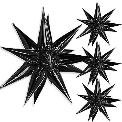 Black Star Balloons, 40 Pcs Starburst Balloon Thickened, 28 Inch Star Explosion Foil Balloons Metallic for Birthday Graduation Baby Shower Wedding Anniversary Backdrop Decorations Party Supplies