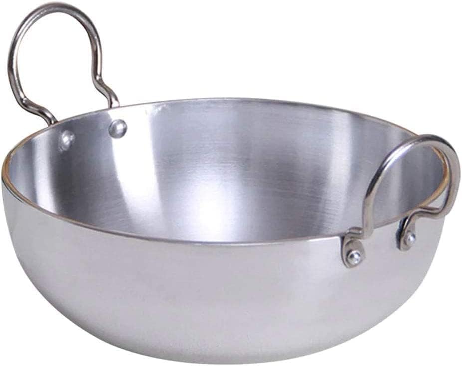 Satre Online and Marketing Induction Base Aluminium Kadai No.12 with Steel Handle, Medium Size Frying Pan, 4 MM thickness-Silver