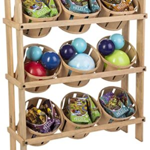 Displays2go Tiered Wooden Display, Floor Standing, 9 Baskets – Oak (PN9BKTOAK)