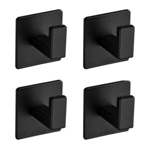 vanloory bath towel hook,4 pack self adhesive square coat hooks, sturdy no drilling robe hook, stainless steel heavy duty clothes hanger, wall hooks for bathroom bedroom kitchen (2 inch,black)