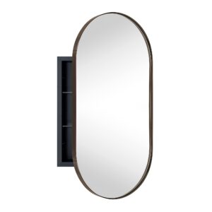 eghome oil rubbed bronze oval recessed bathroom medicine cabinet with mirror stainless steel metal framed oblong pill shaped bathroom cabinet with mirror 16x33''