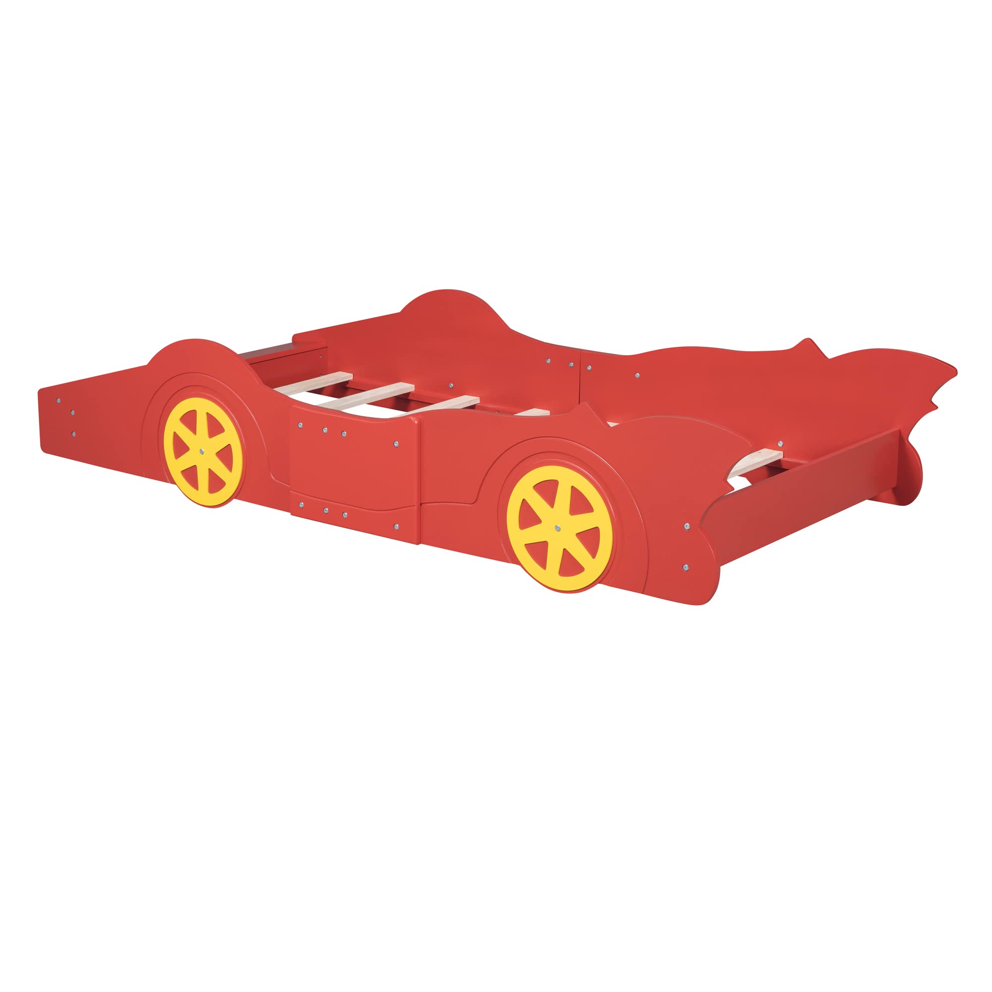 CITYLIGHT Twin Size Car Beds for Boys Race Car-Shaped Twin Bed Frame with Wheels Wooden Kids Car Twin Bed for Boys with Slat Support for Child's Bedroom (Twin,Red)