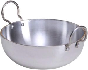 satre online and marketing induction base aluminium kadai no.12 with steel handle, medium size frying pan, 4 mm thickness-silver