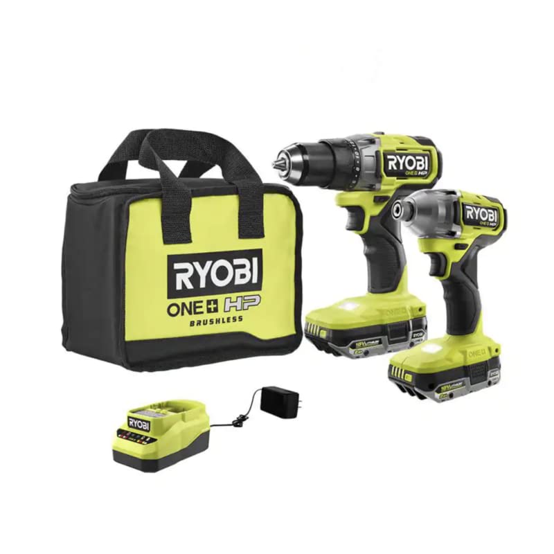 RYOBI 18V ONE+ HP Brushless 2-Tool Kit Drill & Impact & Batteries (Renewed)