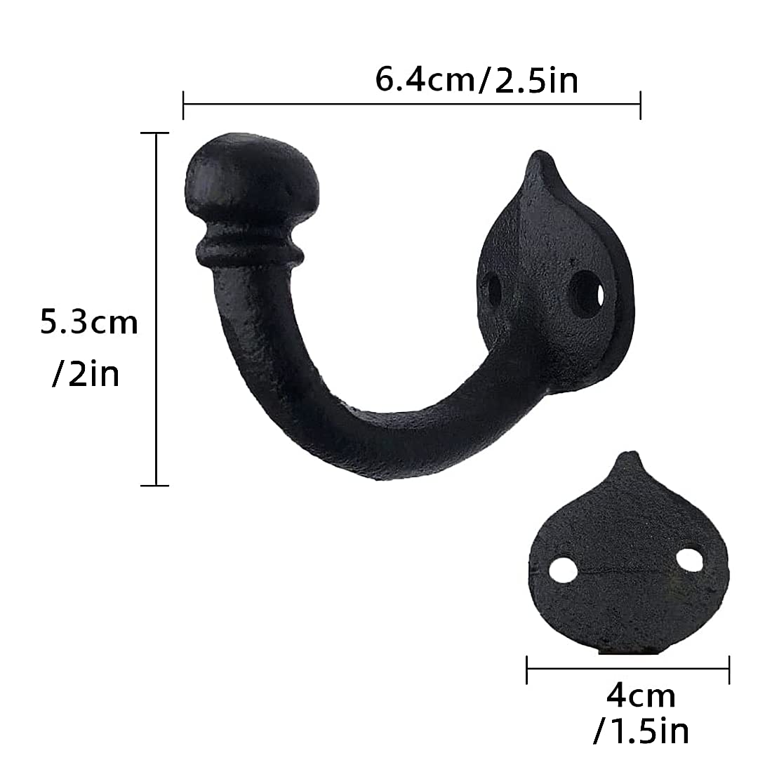 DPOWERFUL Rustic Cast Iron Coat Hooks with ball tip clothes hooks wall hooks antique cast iron single hooks for screwing hangers black for bathroom wardrobe living room (3 Pack)