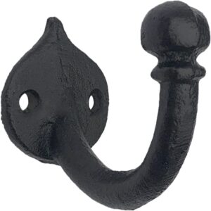 DPOWERFUL Rustic Cast Iron Coat Hooks with ball tip clothes hooks wall hooks antique cast iron single hooks for screwing hangers black for bathroom wardrobe living room (3 Pack)