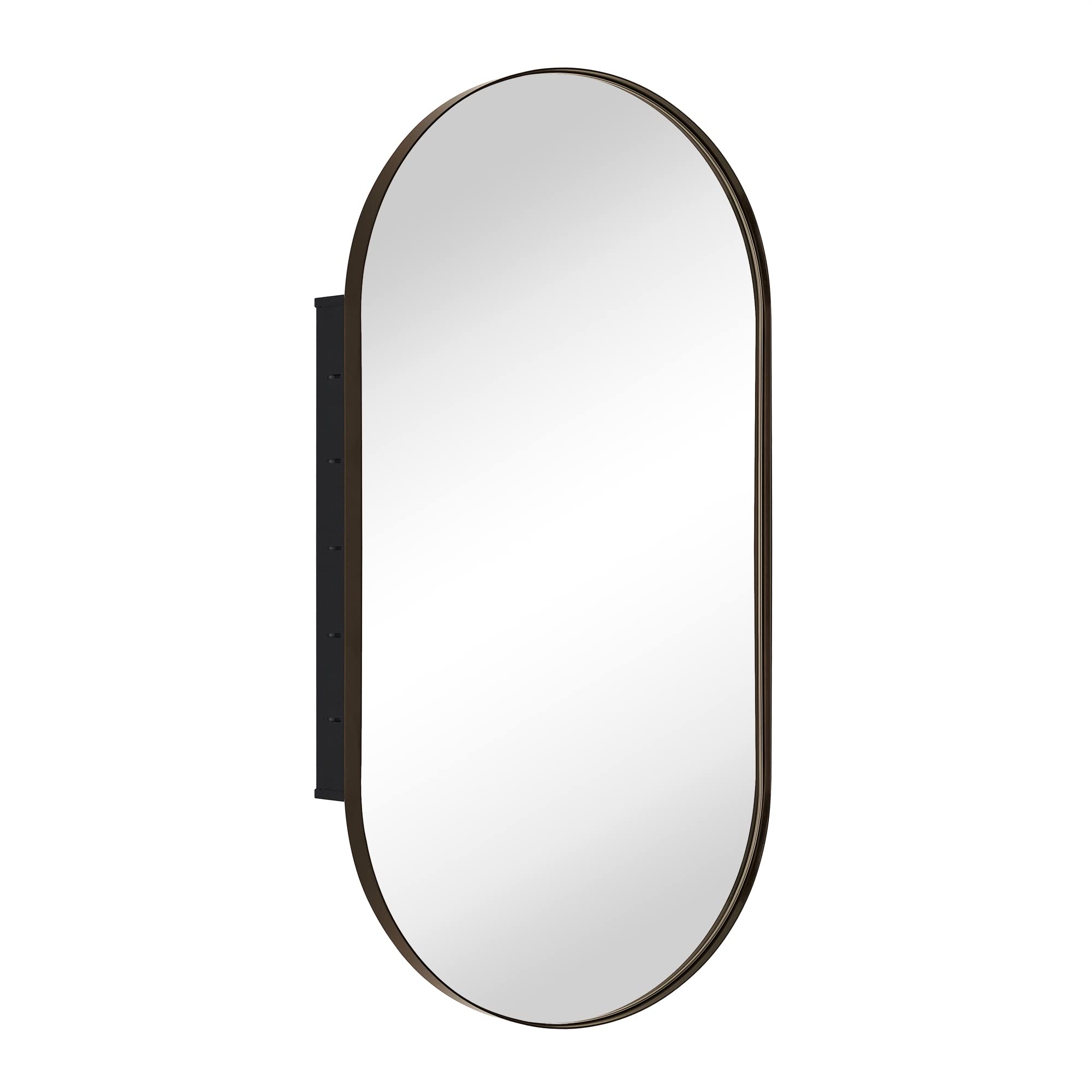 EGHOME Oil Rubbed Bronze Oval Recessed Bathroom Medicine Cabinet with Mirror Stainless Steel Metal Framed Oblong Pill Shaped Bathroom Cabinet with Mirror 16x33''