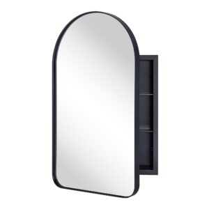 eghome matt black arched recessed bathroom medicine cabinet with mirror stainless steel metal framed rectangular bathroom cabinet with mirror 16x28.3''