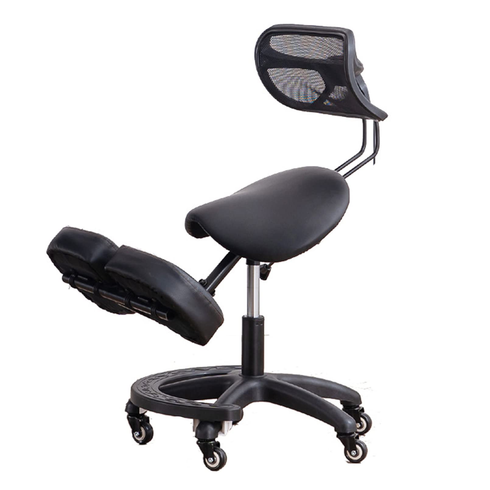 Ergonomic Kneeling Chair with Back Support, Wheels, Adjustable Saddle Chair for Home and Office with Angled Seat for Better Posture, Black