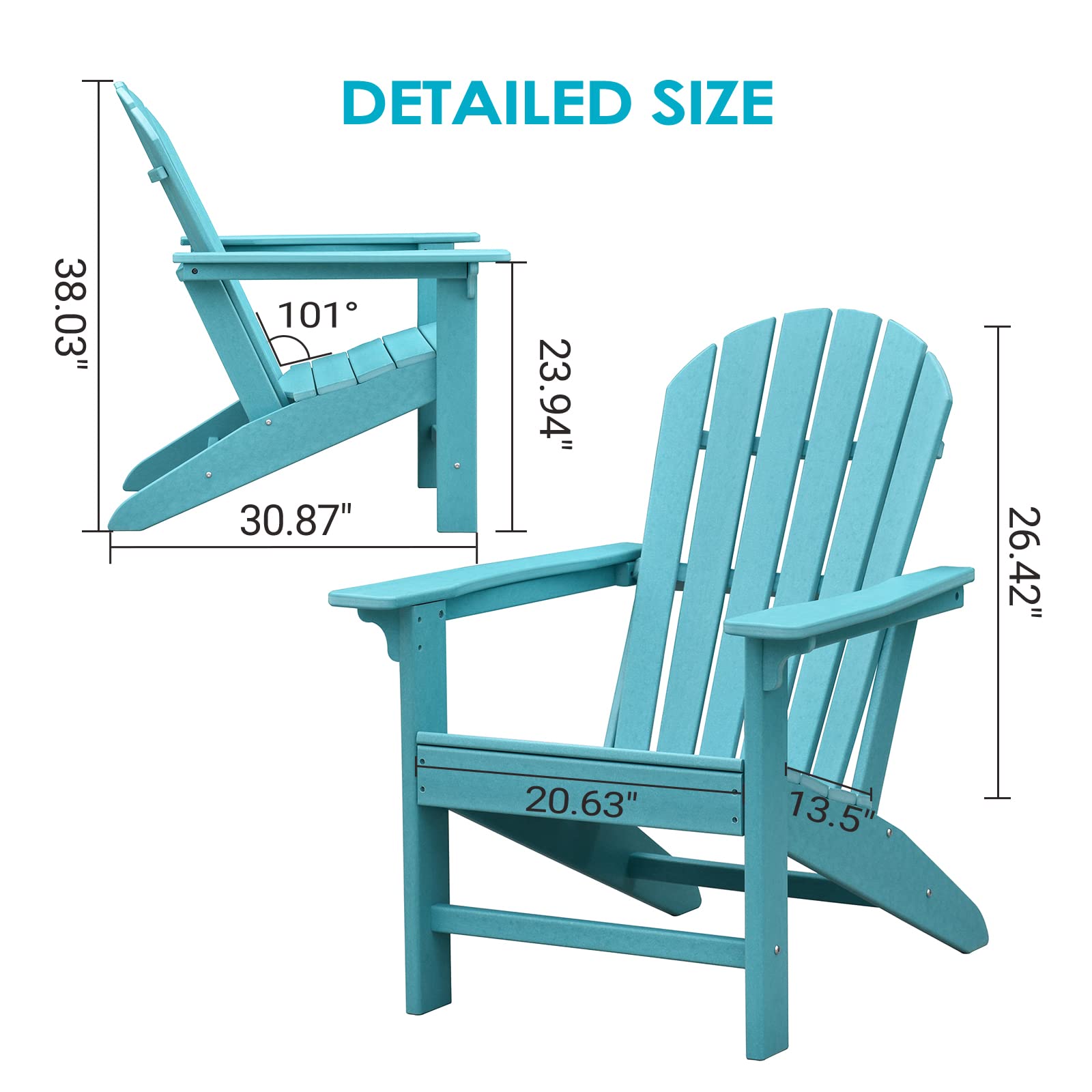 OTSUN Adirondack Chair, Large Lawn Chair, Outdoor Chair with Durability and Weather Resistance, HDPE Patio Chair for Yard, Porch, Garden, Deck, Swimming Pool, Light Blue