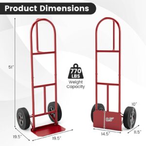 S AFSTAR P-Handle Hand Truck, High Back Sack Barrow with 10" Wheels, Built-in Double Bearings and Foldable Load Plate, Heavy Duty Trolley for Lifting, Moving, Delivery, 660 LBS Max Load (Red)